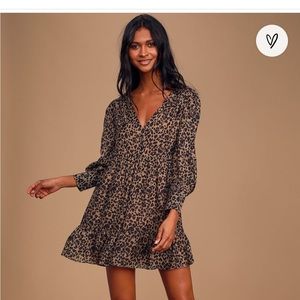 Black leopard print babydoll dress